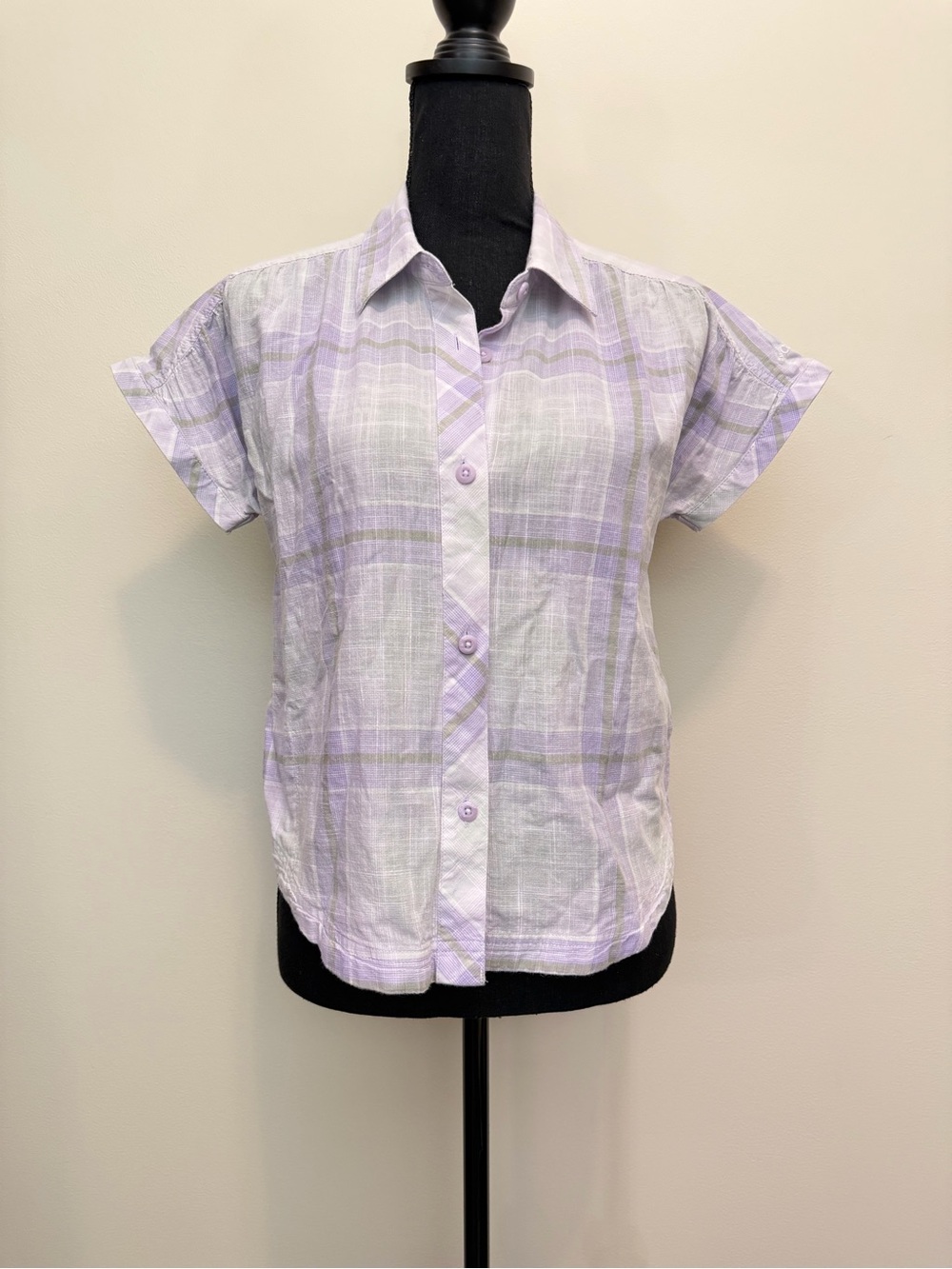 Columbia Plaid Button-Up Top Women’s S Cotton Lightweight Boxy Short Sleeve Hike